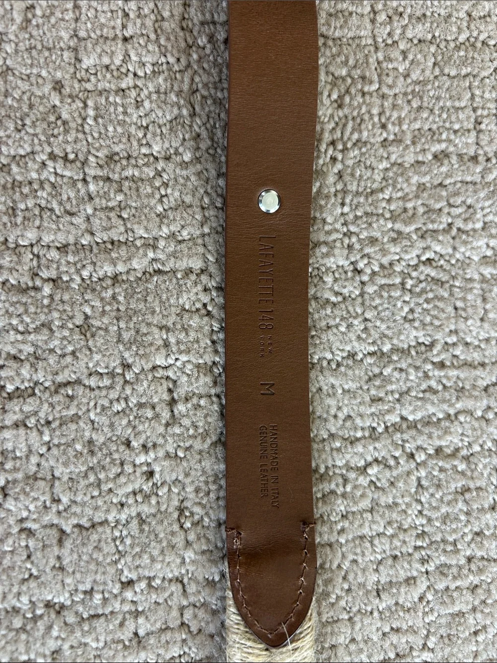 Lafayette 148 New York Natural Straw Belt with Brown Leather Trim